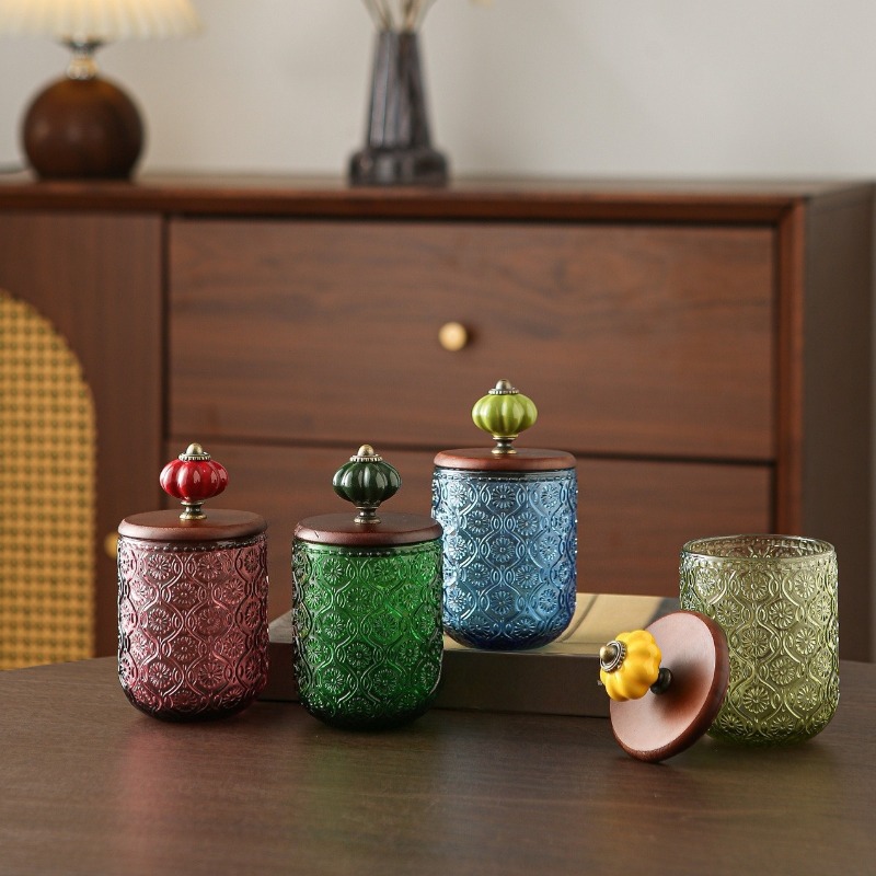 Candle Making Jars With Lids - Retro glass cotton swab storage box,